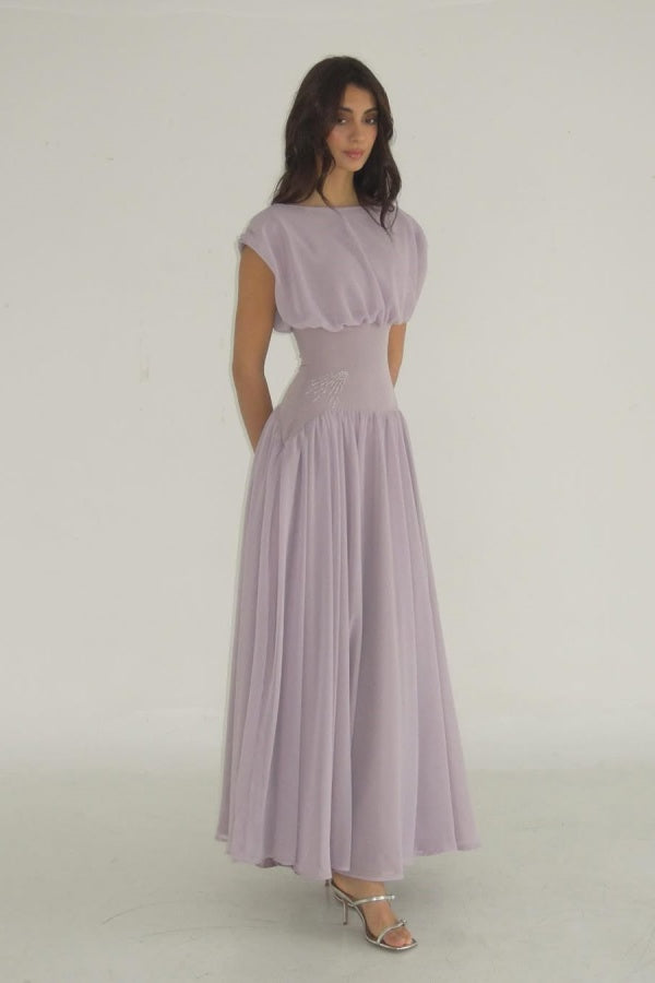 Cocoslly Bateau Simple Summer Sleeveless Long Prom Dress With Beadings | Lilac Chiffon ZT0652