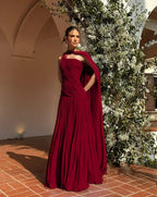 Chic One Shoulder Sleeveless Long Prom Dress With Pleated Shawl WQ0343
