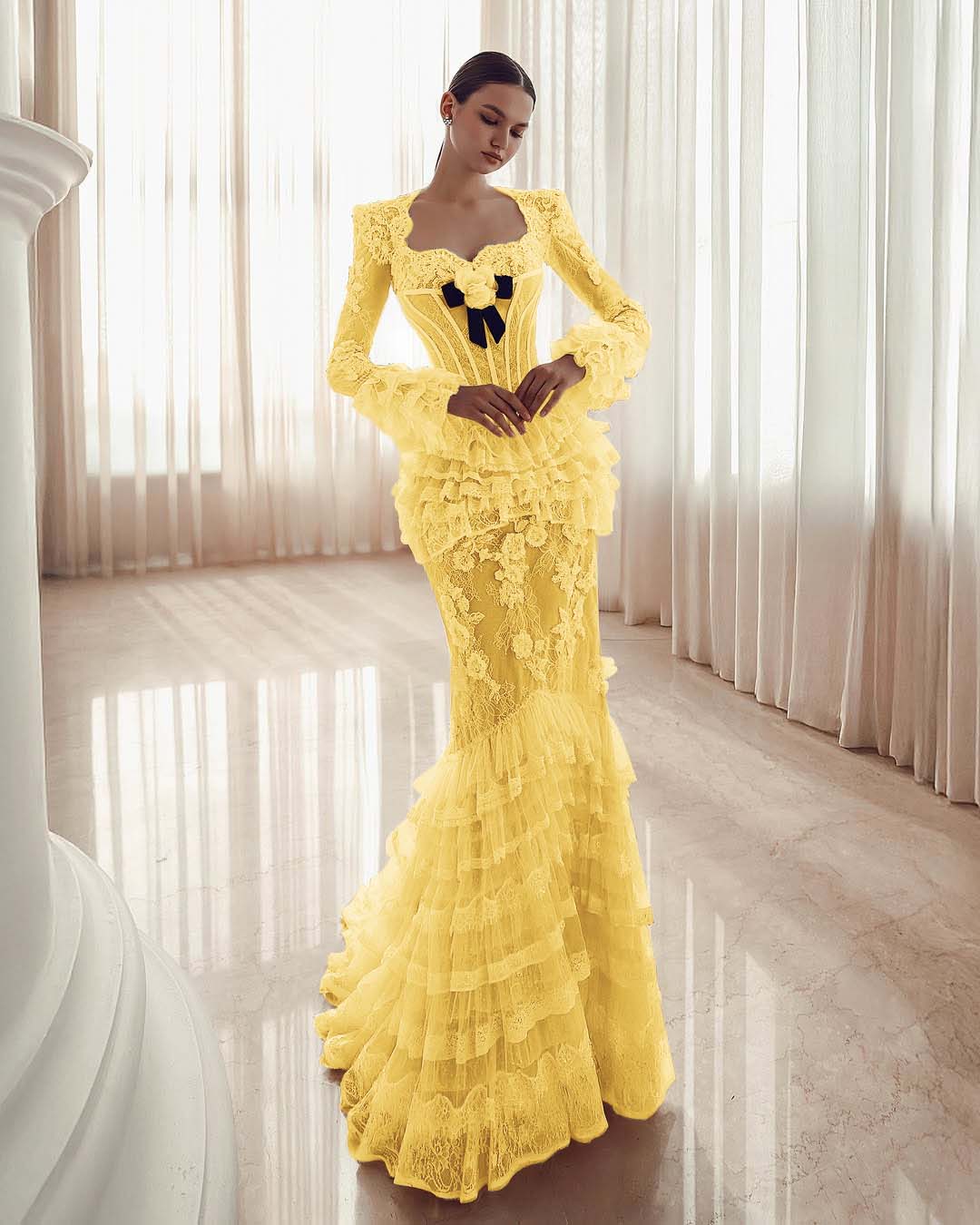 Long Sleeves Sweetheart Long Mermaid Prom Dress With Lace Appliques YK0181