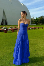 Cocoslly Strapless Sweetheart Sleeveless High Waist Long Prom Dress With Ruffles | Mint Green Chiffon YC0477