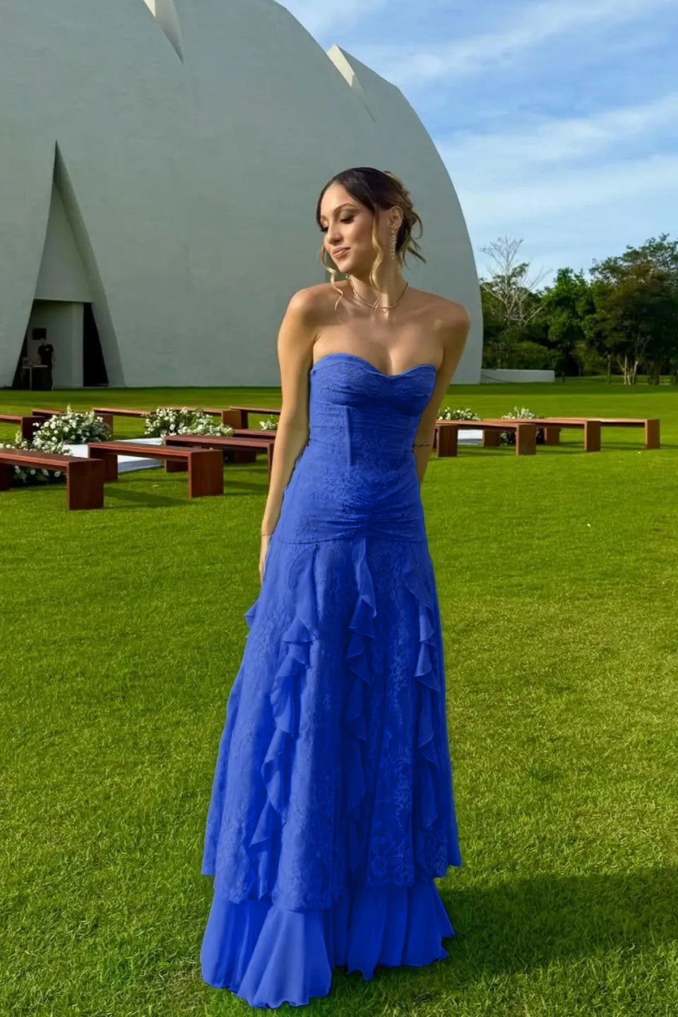 Cocoslly Strapless Sweetheart Sleeveless High Waist Long Prom Dress With Ruffles | Mint Green Chiffon YC0477