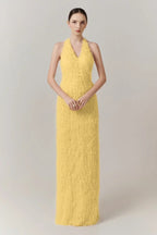 Cocoslly Halter Sleeveless High Waist Long Prom Dress With Tassel | Blushing Pink Feather JZ0095