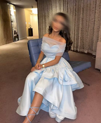 Cocoslly Off-The-Shoulder Sleeveless High Waist Long Prom Dress With Ruffles | Baby Blue Satin ZT0725