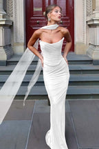 Chiffon Strapless Sleeveless Long Mermaid Prom Dress With Pleated YK0036