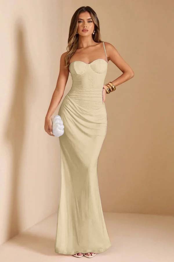 Sleeveless Spaghetti Strap Long Mermaid Prom Dress With Pleated CY0069