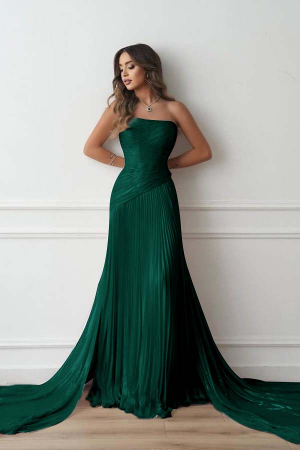 Chiffon Strapless Sleeveless Long Mermaid Prom Dress With Pleated And Ruffles WQ0461