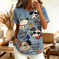 Women's Cute Dog Art Print Art Flowy Linen Blend T-shirt