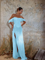 Off-The-Shoulder Strapless Sleeveless Long Mermaid Prom Dress With Sequins And High Split YK0711