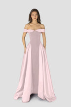 Cocoslly Off-The-Shoulder Sleeveless High Waist Long A Line Prom Dress | Regency Satin LR0426