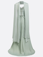 Green 3D Floral Tulle Strapless Sleeveless A-Line Floor-length Gown Dress