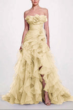 Strapless Sleeveless Long High Split Prom Dress With Pleated XJ0663