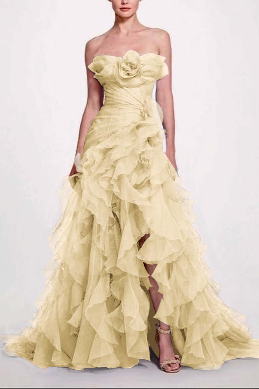 Strapless Sleeveless Long High Split Prom Dress With Pleated XJ0663