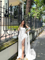 Strapless Sleeveless Long Mermaid Prom Dress With Split Pleated YK0291