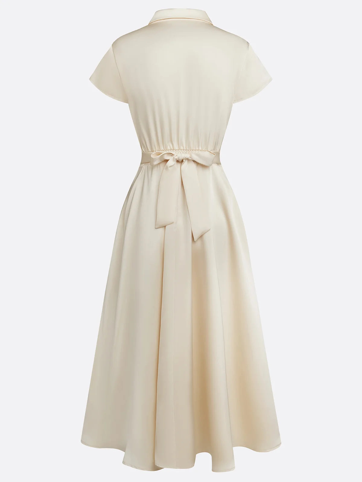 Apricot Embroidery Floral Classic Bow Collar Cap Sleeve A-Line Midi Dress