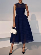 Wine Red Classic Crew Neck Sleeveless A-Line Midi Dress