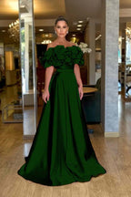 Satin Off-The-Shoulder Strapless High-Waisted Long A-Line Prom Dress With Ruffles JQ0425