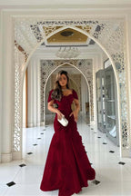 Sweetheart Short Sleeves Long Mermaid Prom Dress With Pleated WQ0144