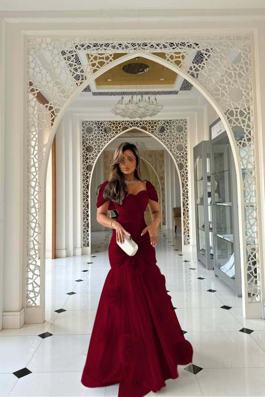 Sweetheart Short Sleeves Long Mermaid Prom Dress With Pleated WQ0144