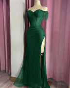Off the Shoulder Sleeveless Long Split Prom Dress With Beading YK0161