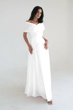 Chiffon Off the Shoulder Sleeveless Long Prom Dress With Pleated WQ0385