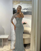Tulle V-Neck Strapless Sleeveless Long Mermaid Prom Dress With Sequins And Ruffles YK0184