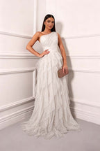 Cocoslly One Shoudler Sleeveless High Waist Long Prom Dress With Ruffles | Forest Green Tulle ZT0560