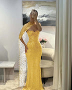 Tulle V-Neck Strapless Sleeveless Long Mermaid Prom Dress With Sequins And Ruffles YK0184