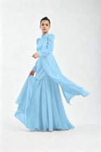 Cocoslly High Neck Long Sleeves High Waist Long Prom Dress With Rhinstone | Cabemet Chiffon LR0407