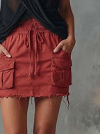 Retro Casual Workwear Style Red Cotton Short Skirt