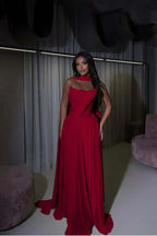 Cocoslly Strapless Sleeveless High Waist Long Prom Dress With Appliques And Scarf | Daffodil Chiffon YQ0072