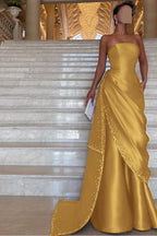 Chic Strapless Sleeveless Long Prom Dress With Pleated Beading WQ0094