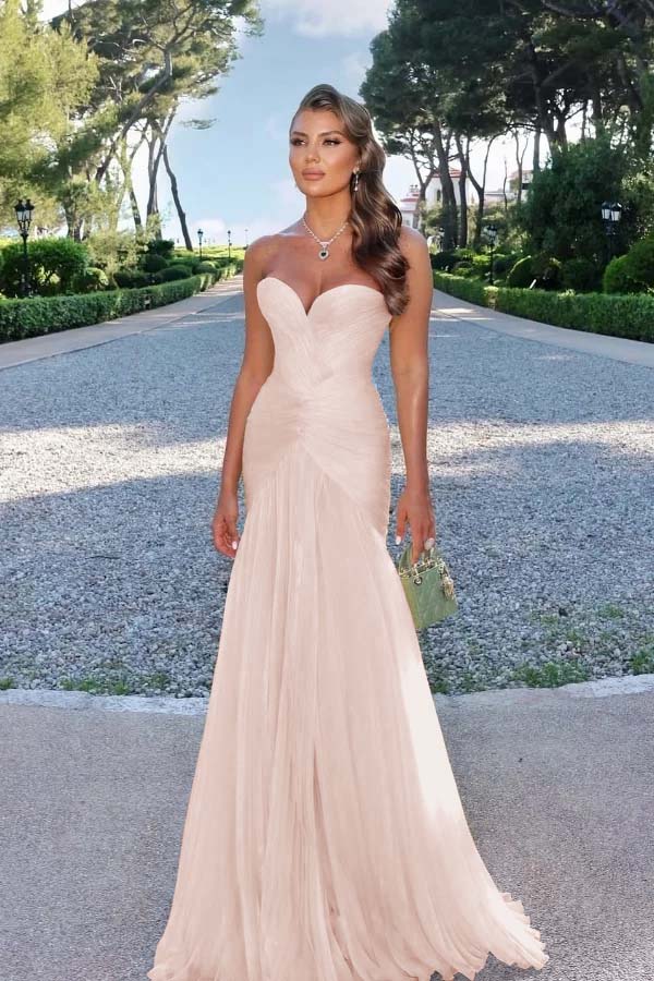 Strapless Sweetheart Sleeveless Long Prom Dress With Pleated JQ0100