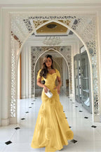 Sweetheart Short Sleeves Long Mermaid Prom Dress With Pleated WQ0144