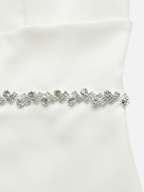 White V Neck Sleeveless Rhinestone Slit A-Line Midi Dress