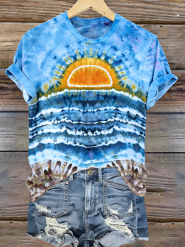 Women's Sunset On The Ocean Ice Dyed Tie Dye T-shirt