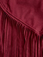 Western Retro Red Faux Suede Slit Fringe Midi Skirt