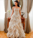 Tulle V-Neck Spaghetti Straps Strapless Sleeveless Long A-Line Prom Dress With Beadings And Pleated YK0761