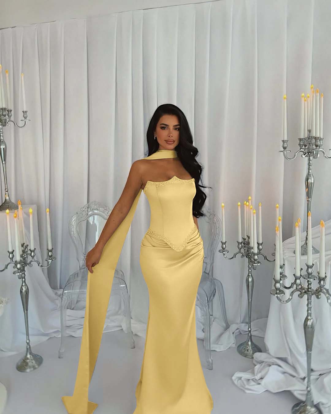 Strapless Sleeveless Long Mermaid Prom Dress With Beading Pleated YK0274