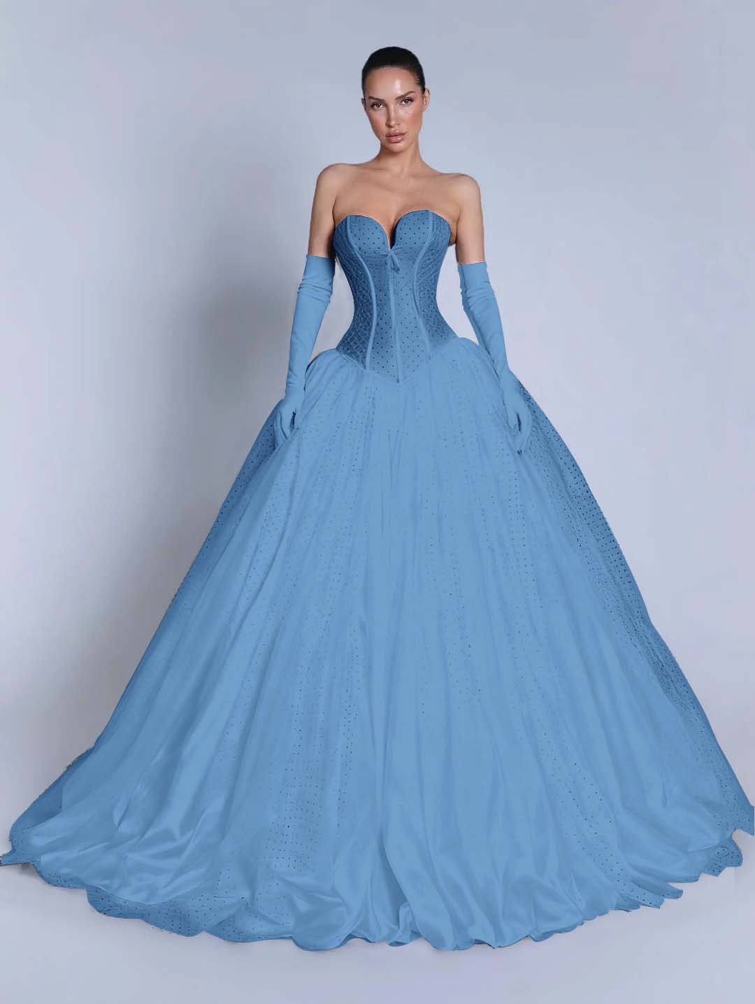 Tulle Sweetheart Strapless Sleeveless Long A-Line Prom Dress With Bow And Gloves YK0721