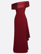 Wine Red Ruffled Classic One Shoulder Mermaid Maxi Dress