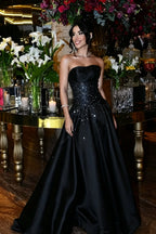 Cocoslly Strapless Sleeveless High Waist Long Prom Dress With Sequins | Royal Blue Satin LR0331