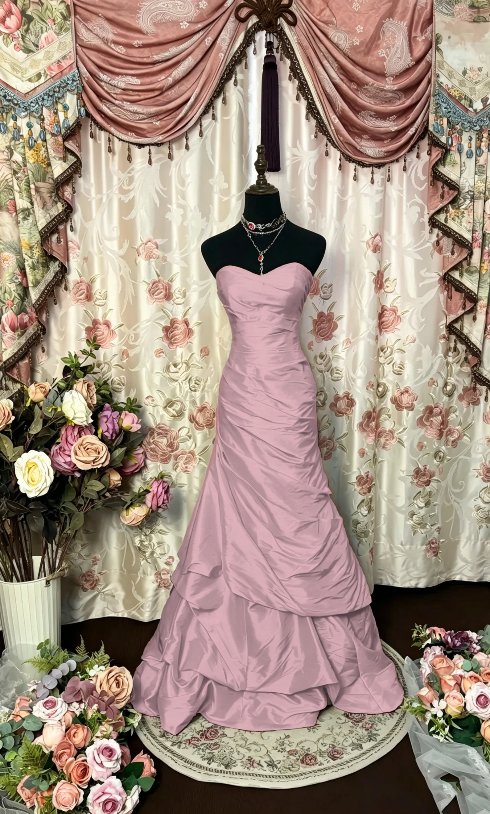 Cocoslly Strapless Sweetheart Sleeveless High Waist Long A Line Prom Dress With Ruffles | Black Red Satin PRD0034