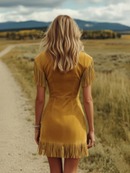Western-style Vintage V-neck Fringed Faux Suede Mini Dress