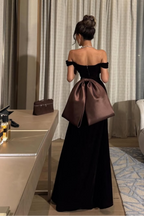 Cocoslly Off-The-Shoulder Sleeveless High Waisted Long Prom Dress | Black Velvet CO0014