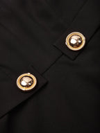 Black Buckle Notched Sleeveless A-Line Midi Dress With Pockets