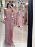 Sequins Halter Sleeveless Long Mermaid Prom Dress With Split YK0358