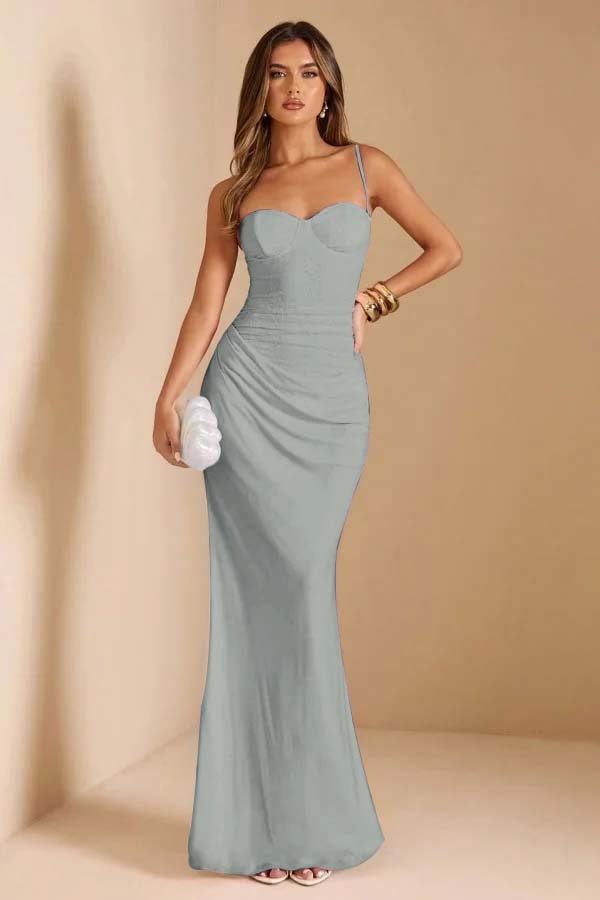 Sleeveless Spaghetti Strap Long Mermaid Prom Dress With Pleated CY0069