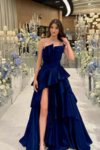 Charming Strapless Sleeveless Long Split Prom Dress With Pleated MS0456