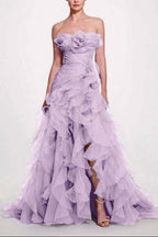 Strapless Sleeveless Long High Split Prom Dress With Pleated XJ0663