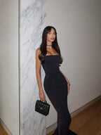 Cocoslly Strapless Sleeveless Long Mermaid Prom Dress | Black Satin CO0092